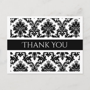 Thank You Black and White Damask Floral Postcard