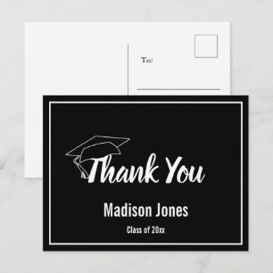 Thank You Black and White Graduate Name Graduation Announcement Postcard