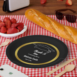 Thank You Black and White Graduation Grad's Name Paper Plate
