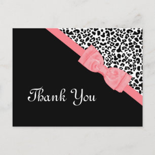 Thank You Black and White Leopard Pink Ribbon Postcard