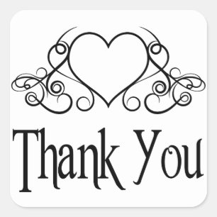 Thank You Black And White Love Heart Stickers