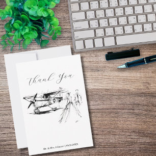Thank you Black and White Modern Photo Wedding Card