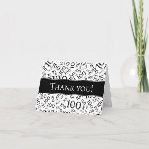 "Thank you!" Black and White Number 100 Pattern Thank You Card