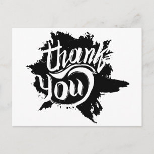 Thank You Black And White Paint Splatter Wedding Postcard