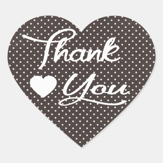 Thank You Black And White Polka Dot Heart Stickers (Front)