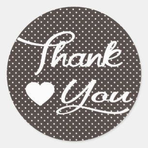 Thank You Black And White Polka Dot Heart Stickers