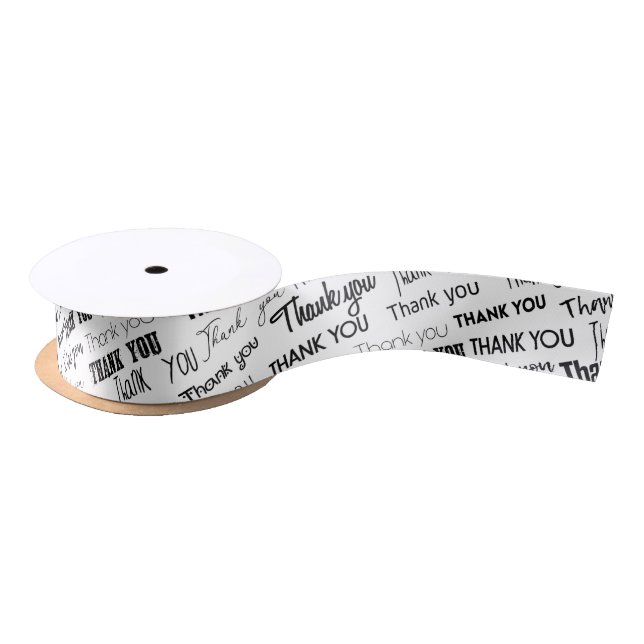 Thank you black and white  satin ribbon (Spool)