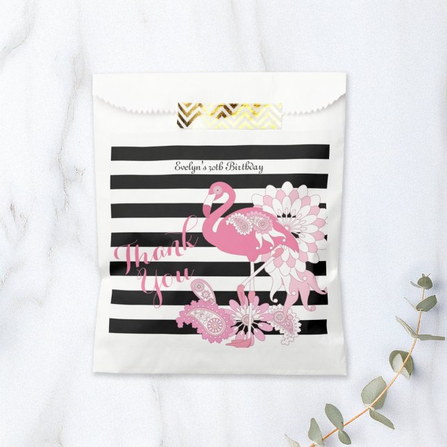Thank You Black and White Stripe Pink Flamingo Favour Bag (Creator Uploaded)