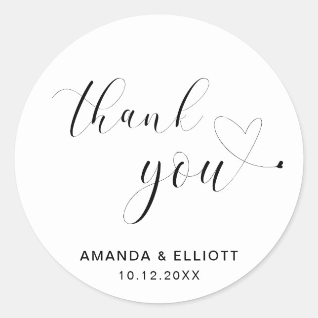 Thank You Black and White Typography Wedding Classic Round Sticker (Front)