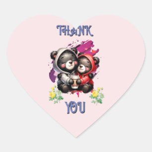 THANK YOU BLACK BEAR CUDDLES COFFEE HEART STICKER
