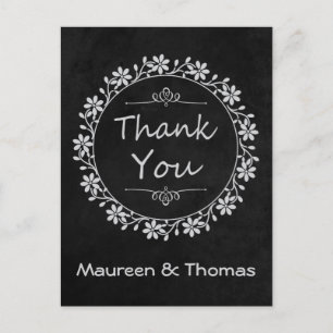 Thank You Black Chalkboard Floral Wreath Post Card