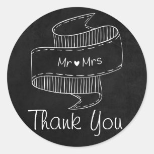 Thank You Black Chalkboard Mr & Mrs Wedding Classic Round Sticker