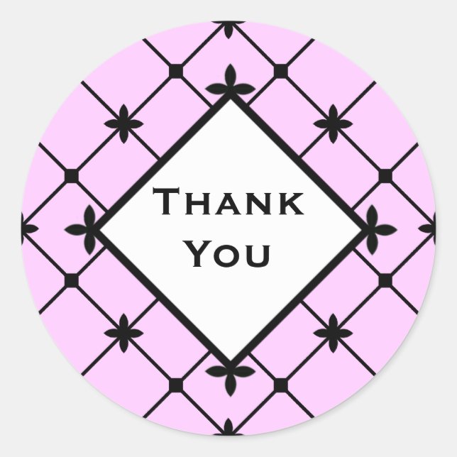 Thank You Black Cross Pattern on Pink Classic Round Sticker (Front)