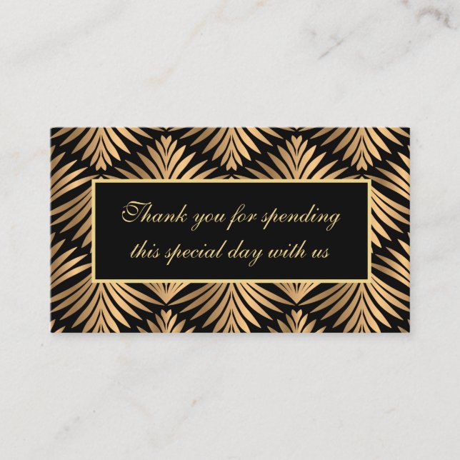 Thank You Black Gold Art Deco Gatsby Wedding Party Place Card (Front)