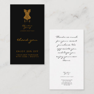 Thank You Black Gold Glitter Lingerie Boutique Discount Card