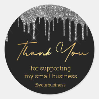 thank you black gold glitters small business classic round sticker