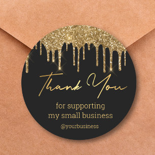 thank you black gold glitters small business classic round sticker