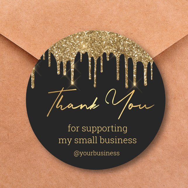 thank you black gold glitters small business classic round sticker (Creator Uploaded)