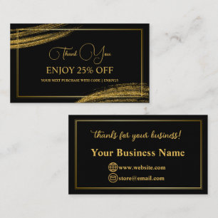 Thank You Black Gold Minimalist Handwritten  Discount Card