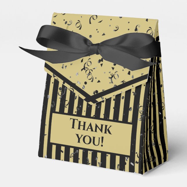 Thank You - Black/Gold Simple Stripes Pattern Favour Box (Front Side)