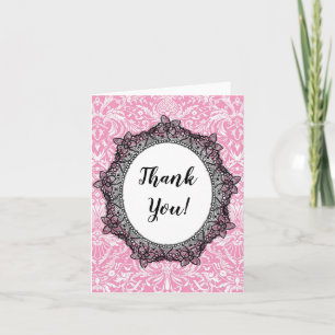 Thank You Black Lace Frame Pink Victorian Damask