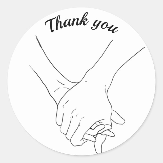 Thank you black line drawing holding hands classic round sticker (Front)
