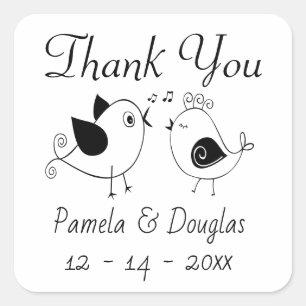 Thank You Black Lovebirds Wedding Bridal Shower Square Sticker