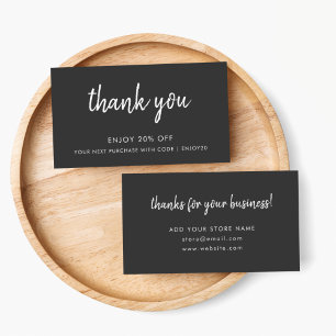Thank You Black Modern Minimalist Handwritten Discount Card