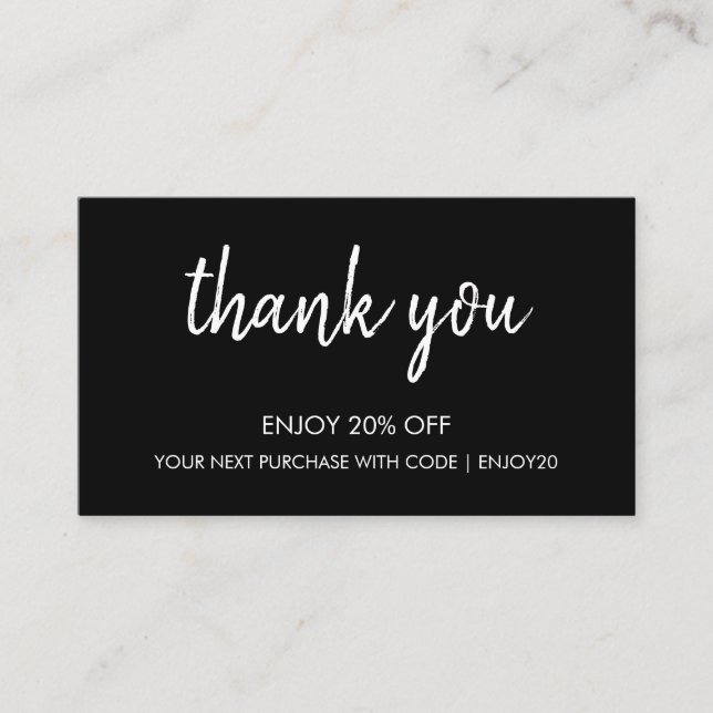 Thank You Black | Modern Minimalist Handwritten  Discount Card (Front)