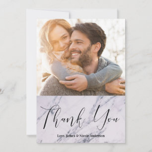 Thank You Black Modern Script Marble Photo Picture