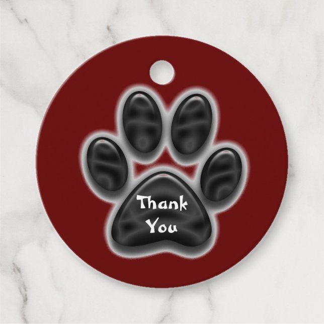 Thank You Black Paw Print Pattern Appreciation Favour Tags (Front)