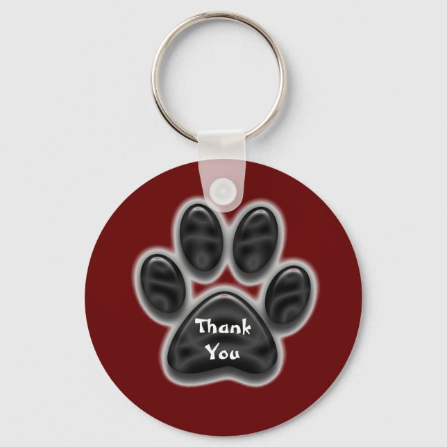Thank You Black Paw Print Pet Ownwer Appreciaiton Key Ring (Front)
