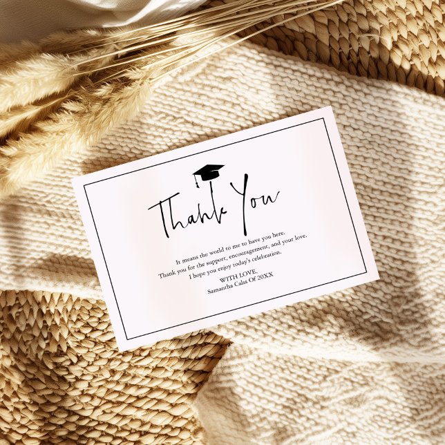Thank You Black Script Grad Hat Graduation Card (Creator Uploaded)