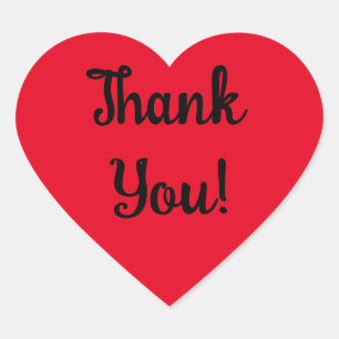Thank You! Black Script on Red Heart Sticker