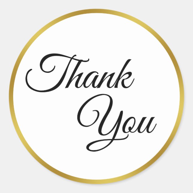Thank You Black White and Gold Elegant Scipt Classic Round Sticker (Front)