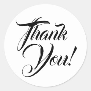 Thank you black white elegant calligraphy chic classic round sticker