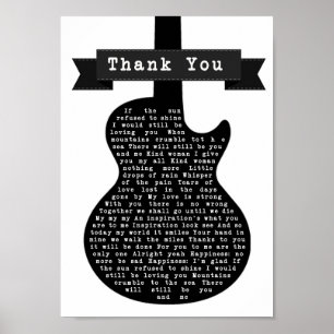 Thank You Black & White Guitar Song Lyric Print