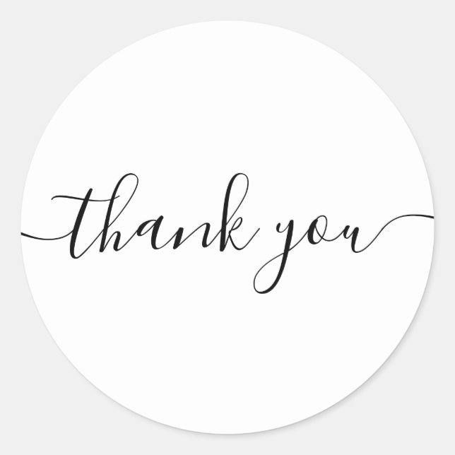 Thank you black white modern script stylish chic classic round sticker (Front)
