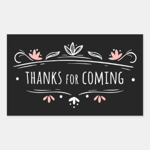 Thank You Black, White & Pink Floral Wedding Party Rectangular Sticker