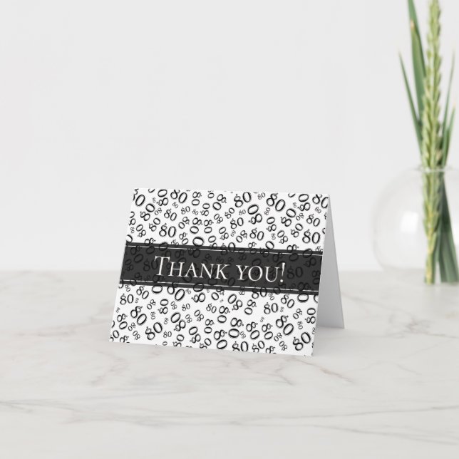 "Thank you!" Black/White Random Number 80 Pattern Thank You Card (Front)