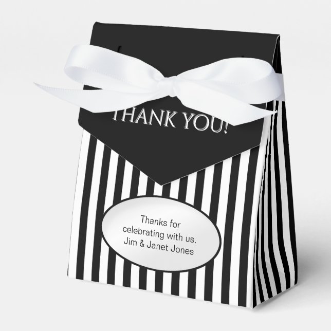 Thank You - Black/White Simple Stripes Pattern Favour Box (Front Side)
