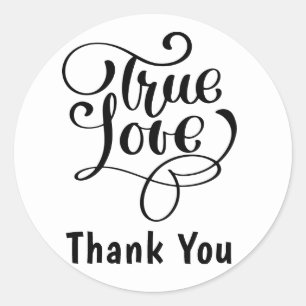 Thank You Black & White True Love Hearts Wedding Classic Round Sticker