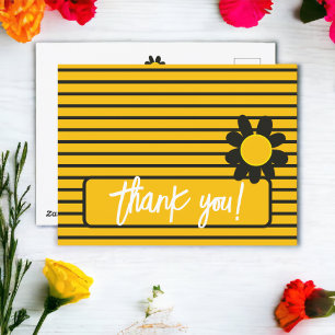 Thank You Black Yellow Flowers Postcard