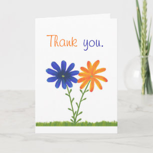 Thank you, blue and orange flowers, wedding cards