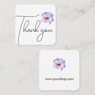 Thank you blue and purple watercolor flower square business card