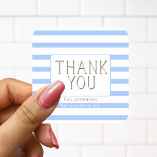  Thank You  Blue Baby Boy Striped Square Sticker