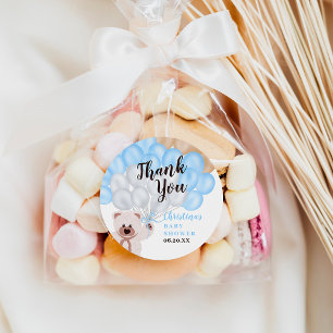 Thank you blue balloon bear boy baby shower classic round sticker