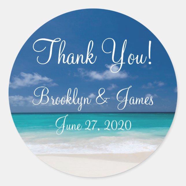 Thank You Blue Beach Wedding Stickers (Front)