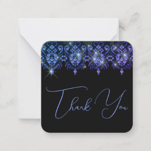 Thank you blue black lace sparkle look elegant card