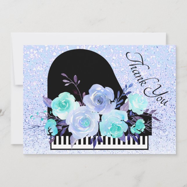 thank you blue bouquet piano decor card (Front)